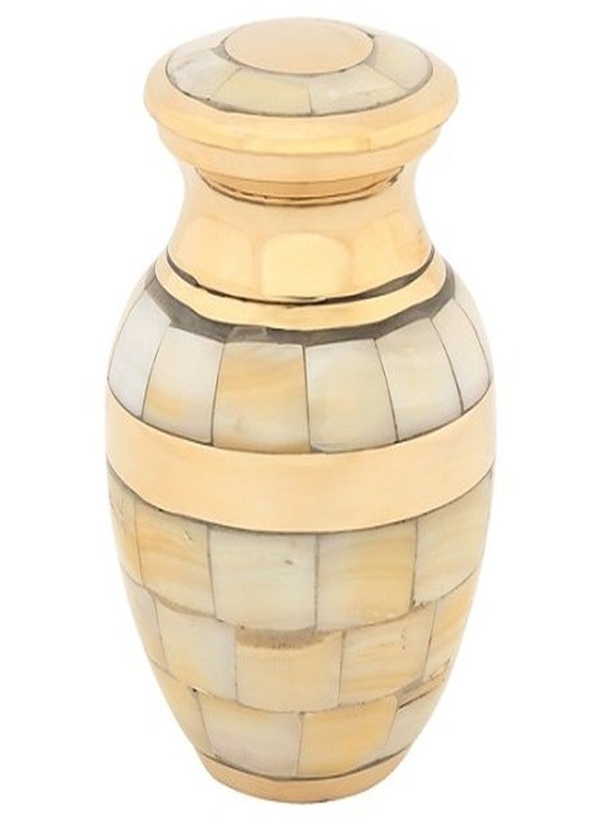 Silverlight Urns Mother of Pearl Double Band Brass Keepsake Cremation Urn for Ashes, Brass, Gold Urn, Keepsake Sized Cremation Urn, 3 Inches High - Image 1